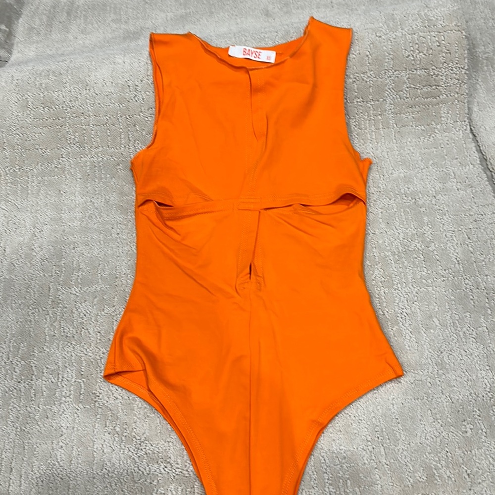 Bayse Orange Bodysuit with Cutouts. Size XS